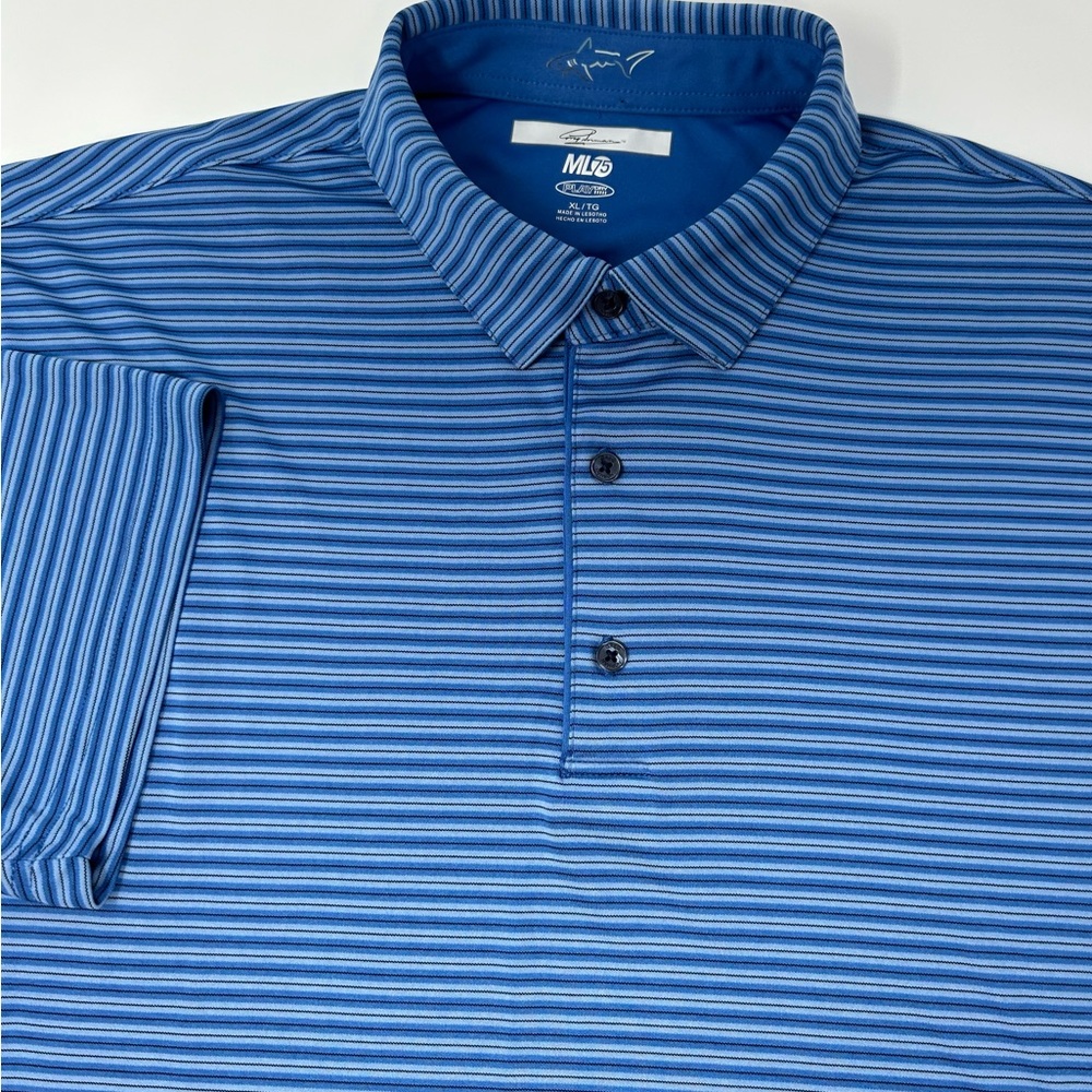 Greg‎ Norman ML75 Mens Play Dry Blue Striped Polo Short Sleeve Shirt Size XL/TG